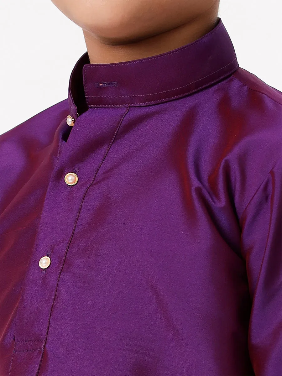 Boys Silk Cotton Full Sleeves Violet Kurta