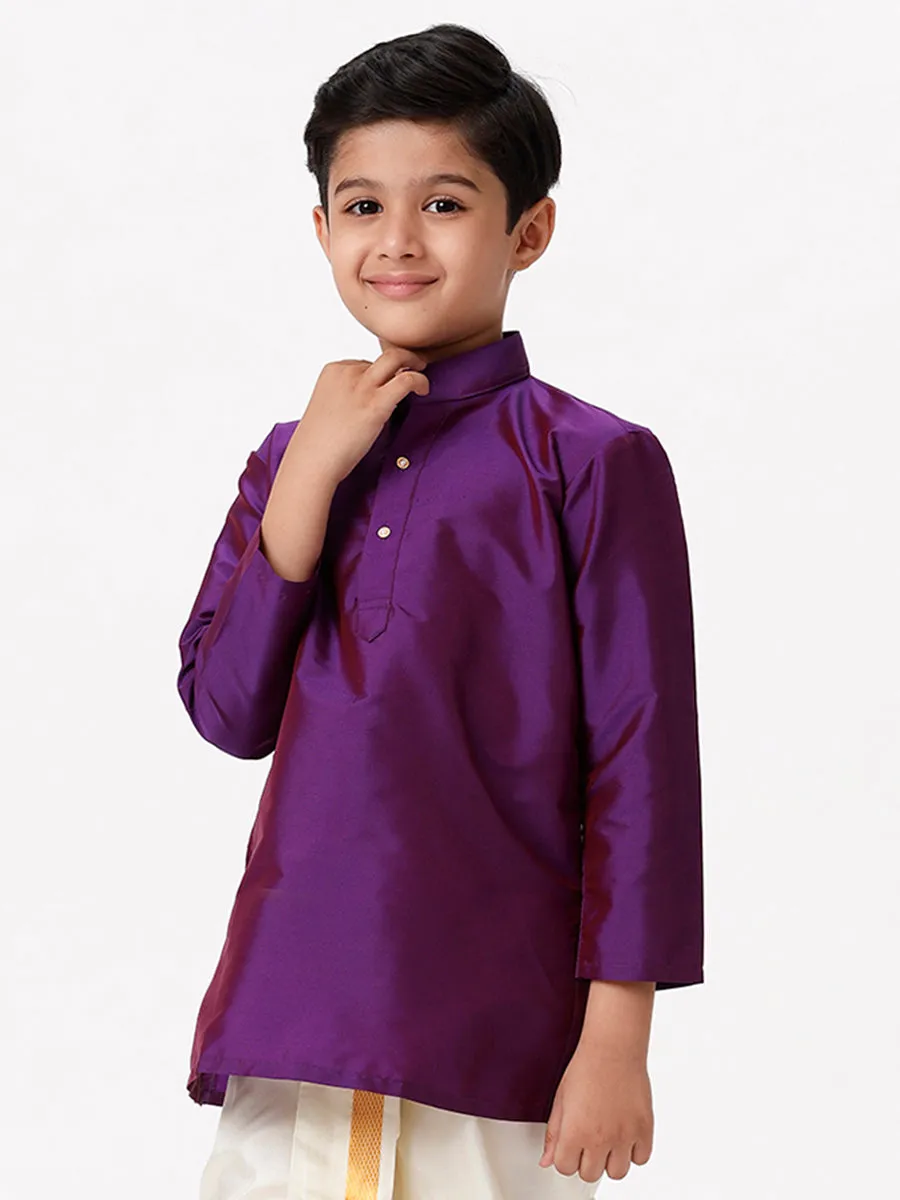 Boys Silk Cotton Full Sleeves Violet Kurta