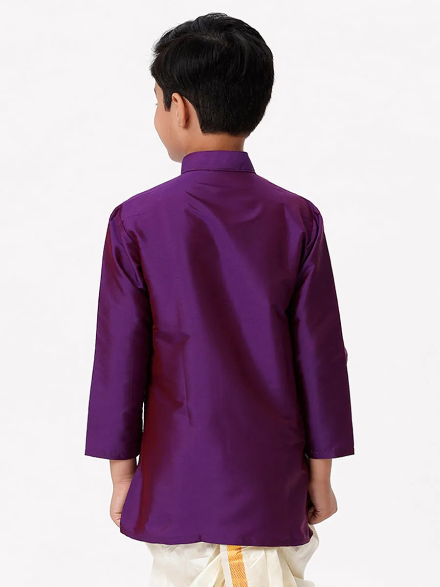 Boys Silk Cotton Full Sleeves Violet Kurta
