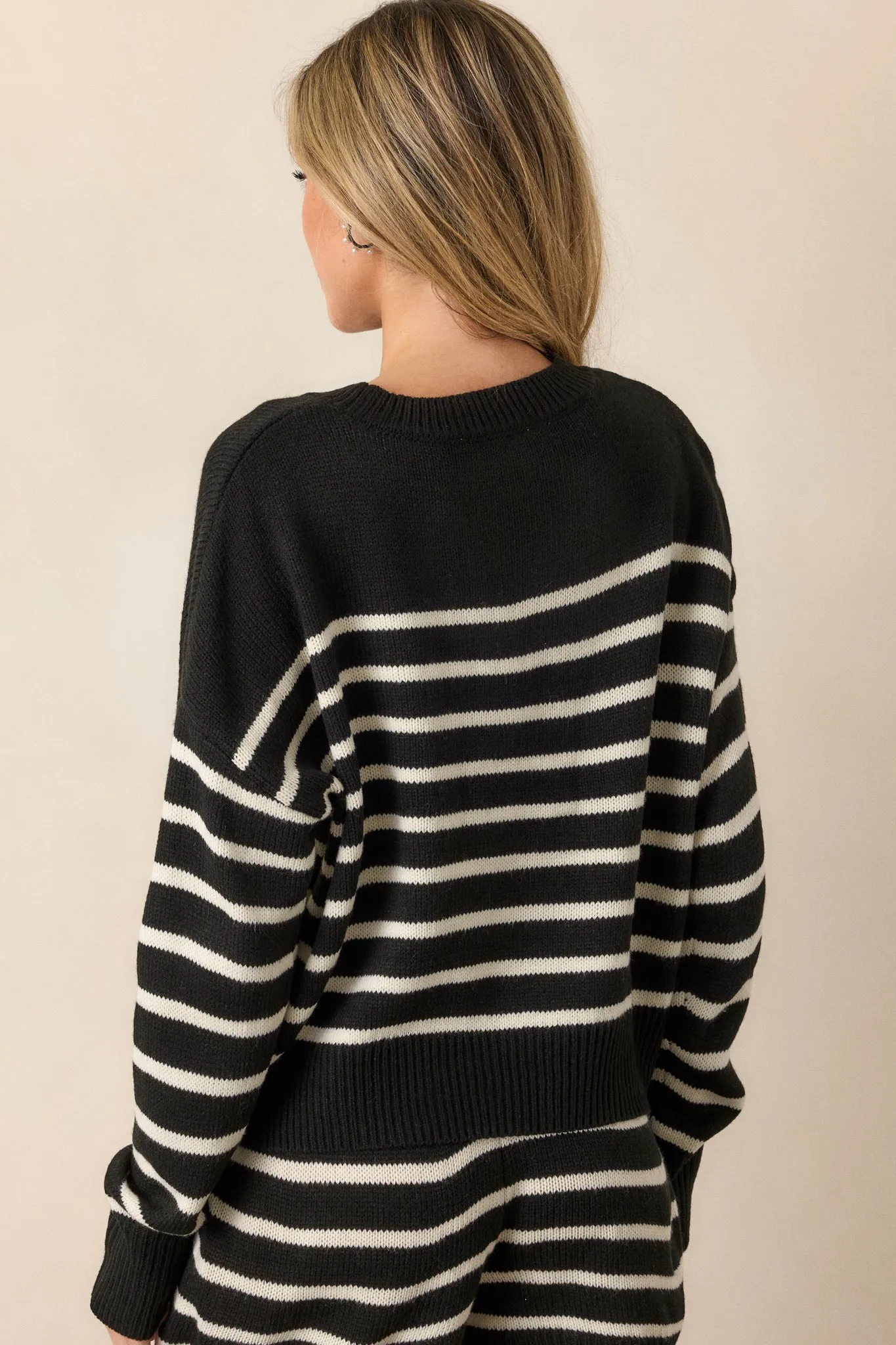 Brewed Bliss Black and Ivory Stripe Sweater