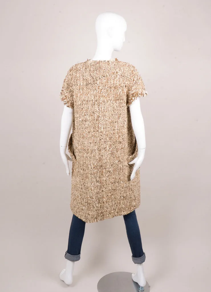 Cream and Brown Woven Silk Short Sleeve Coat