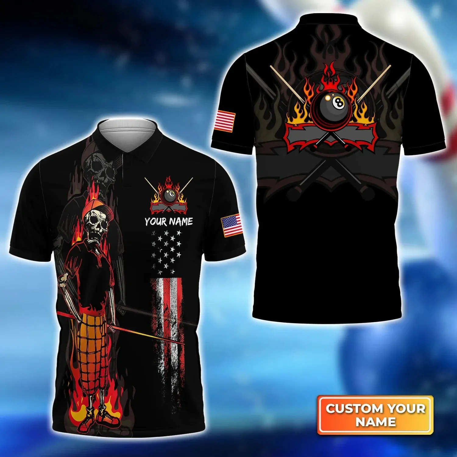 Dead Stroke Pool 8 Ball Skull On Fire 3D Polo Shirt, Billiard shirt for men, Gift For Billiard Players