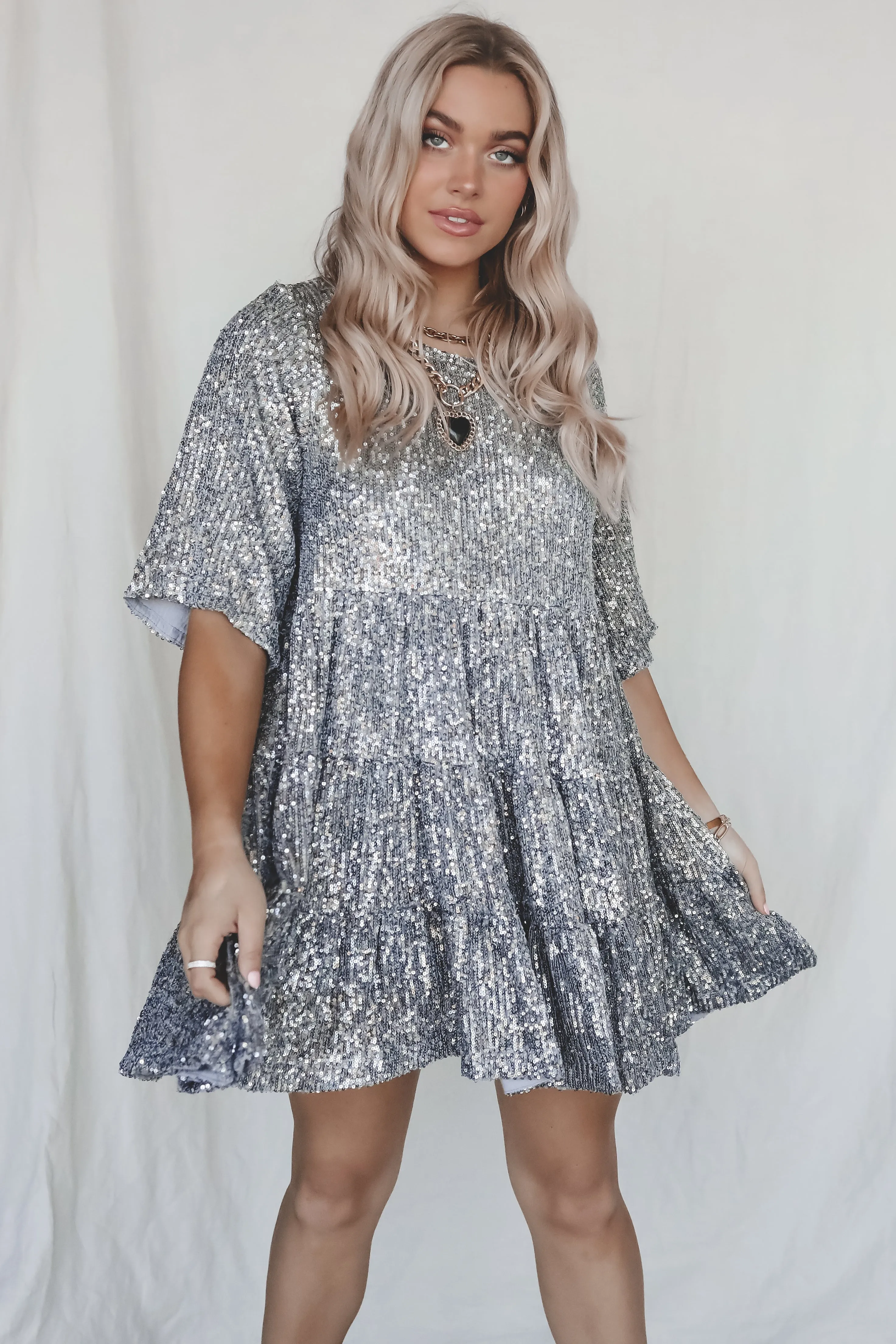 DEAL My Queen Sequin Silver Babydoll Dress