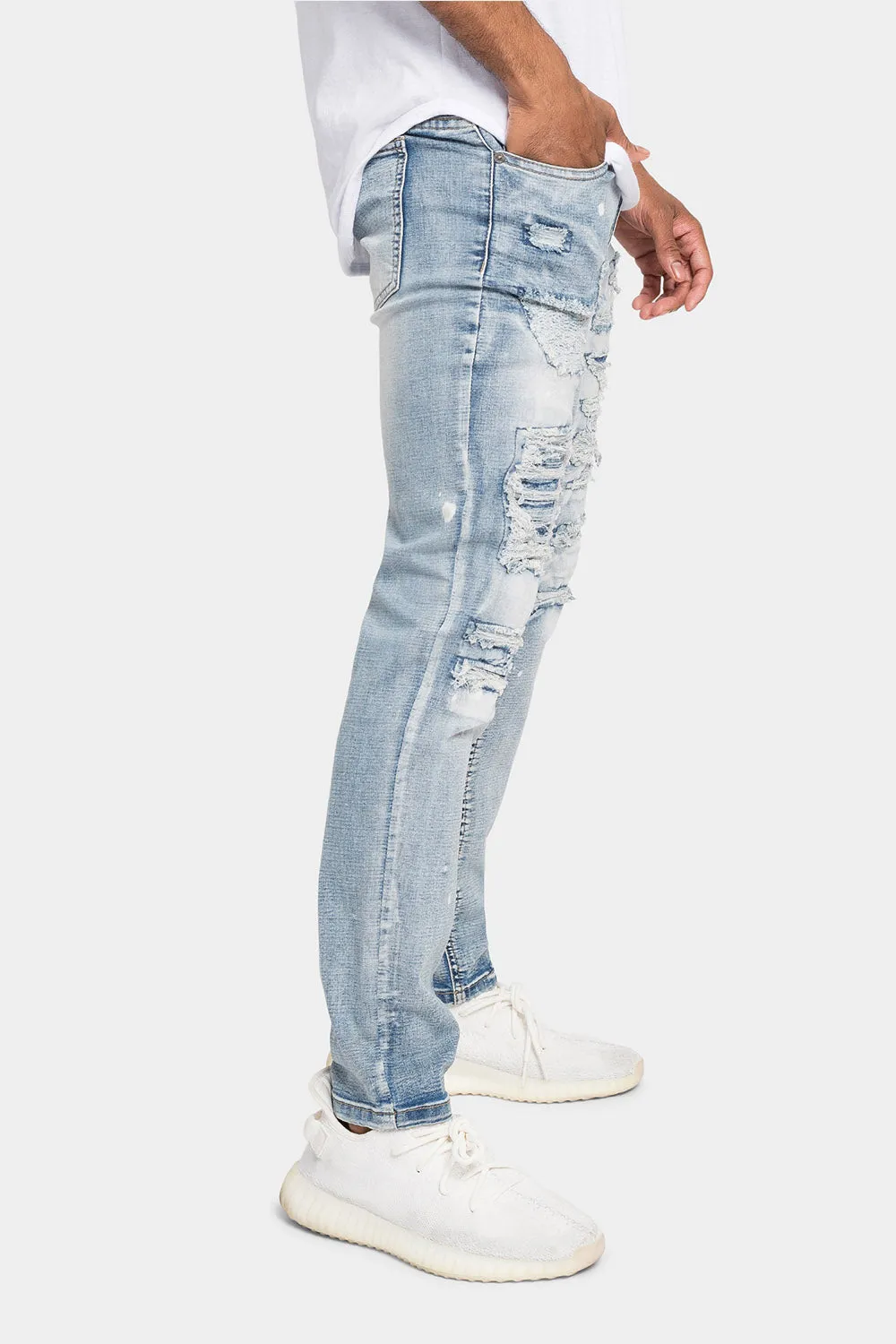 Distressed Paint Splattered Patched Jeans