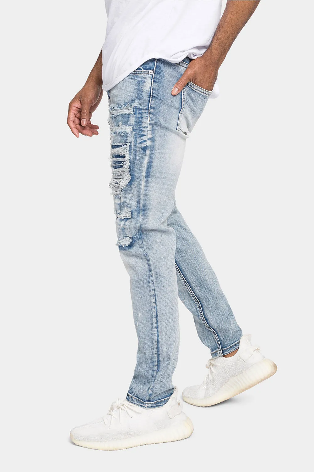 Distressed Paint Splattered Patched Jeans