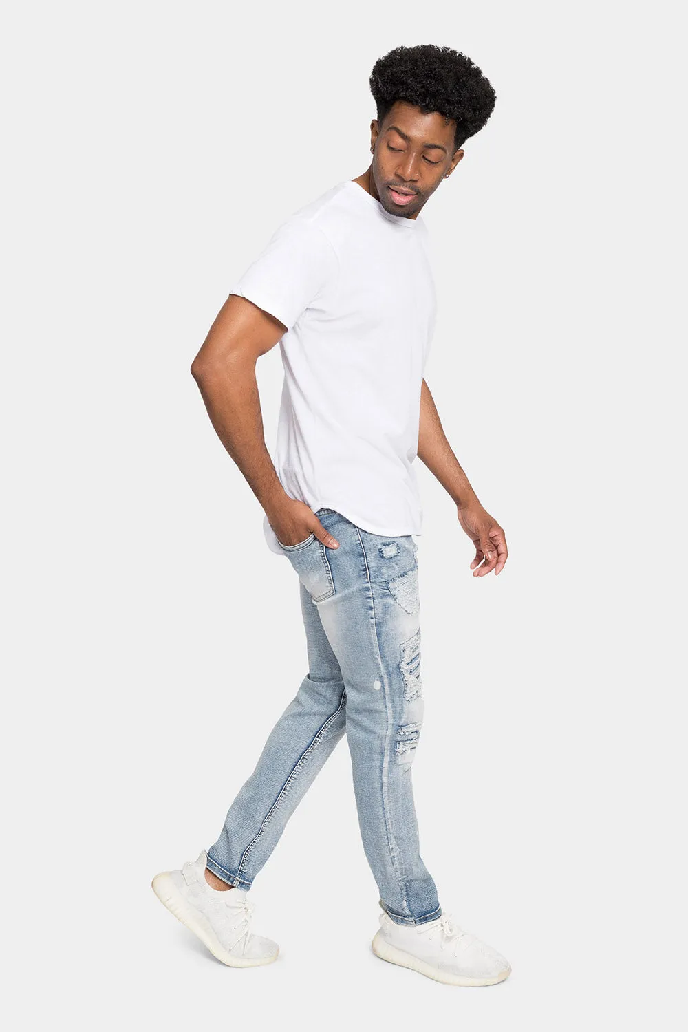 Distressed Paint Splattered Patched Jeans