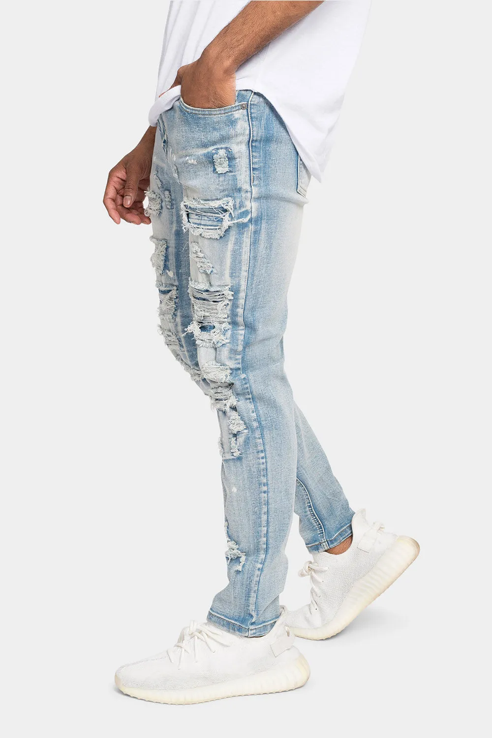 Distressed Patched Super Skinny Jeans