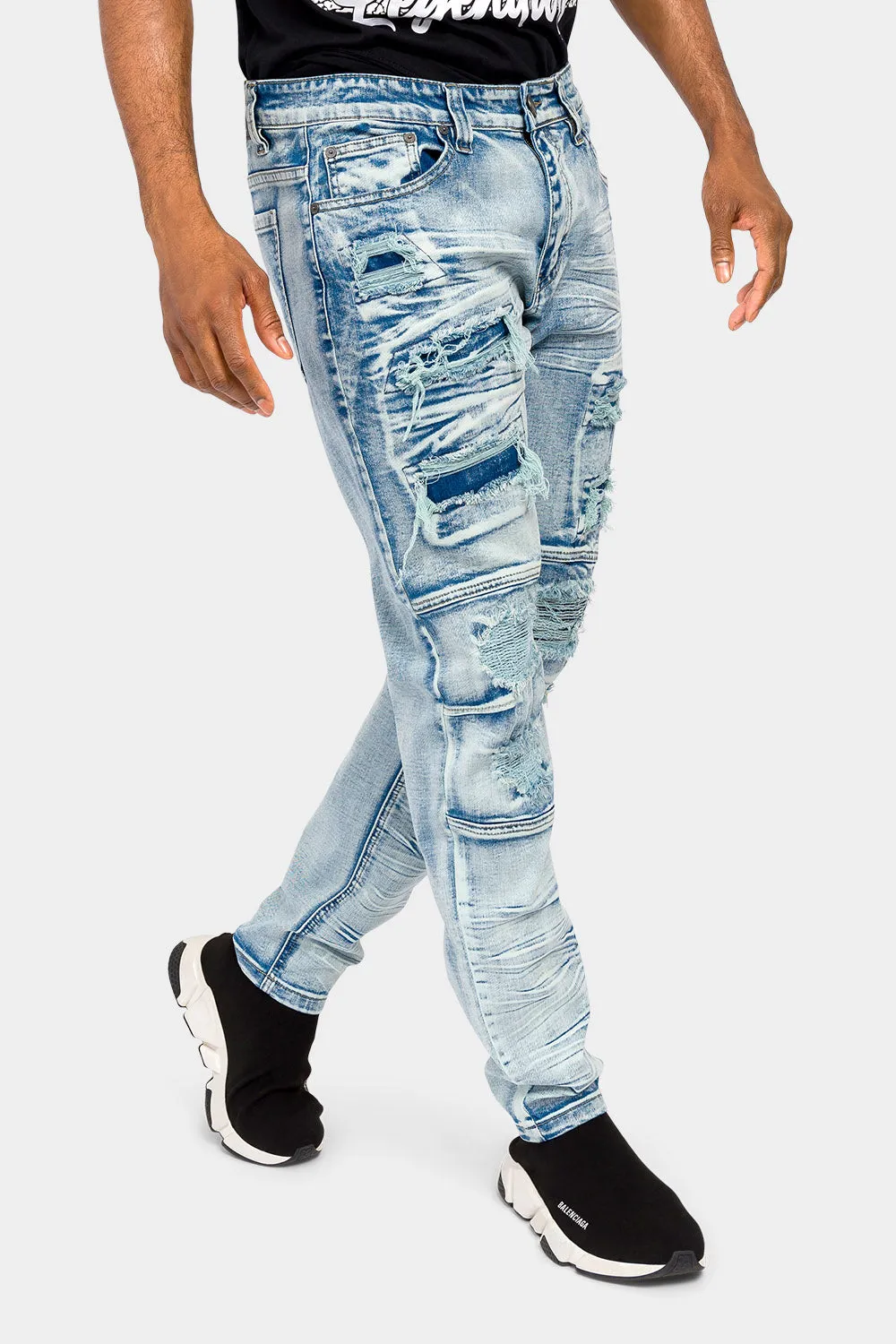 Faded Rip and Repair Denim Jeans