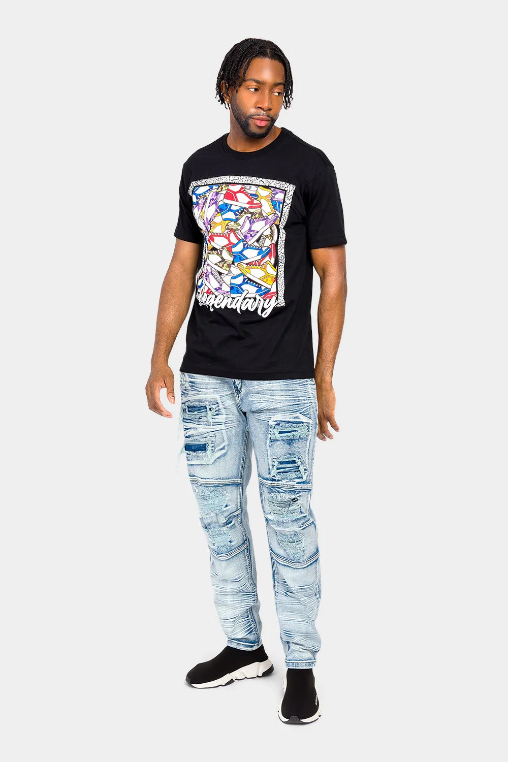 Faded Rip and Repair Denim Jeans