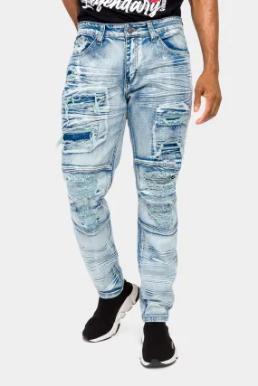Faded Rip and Repair Denim Jeans