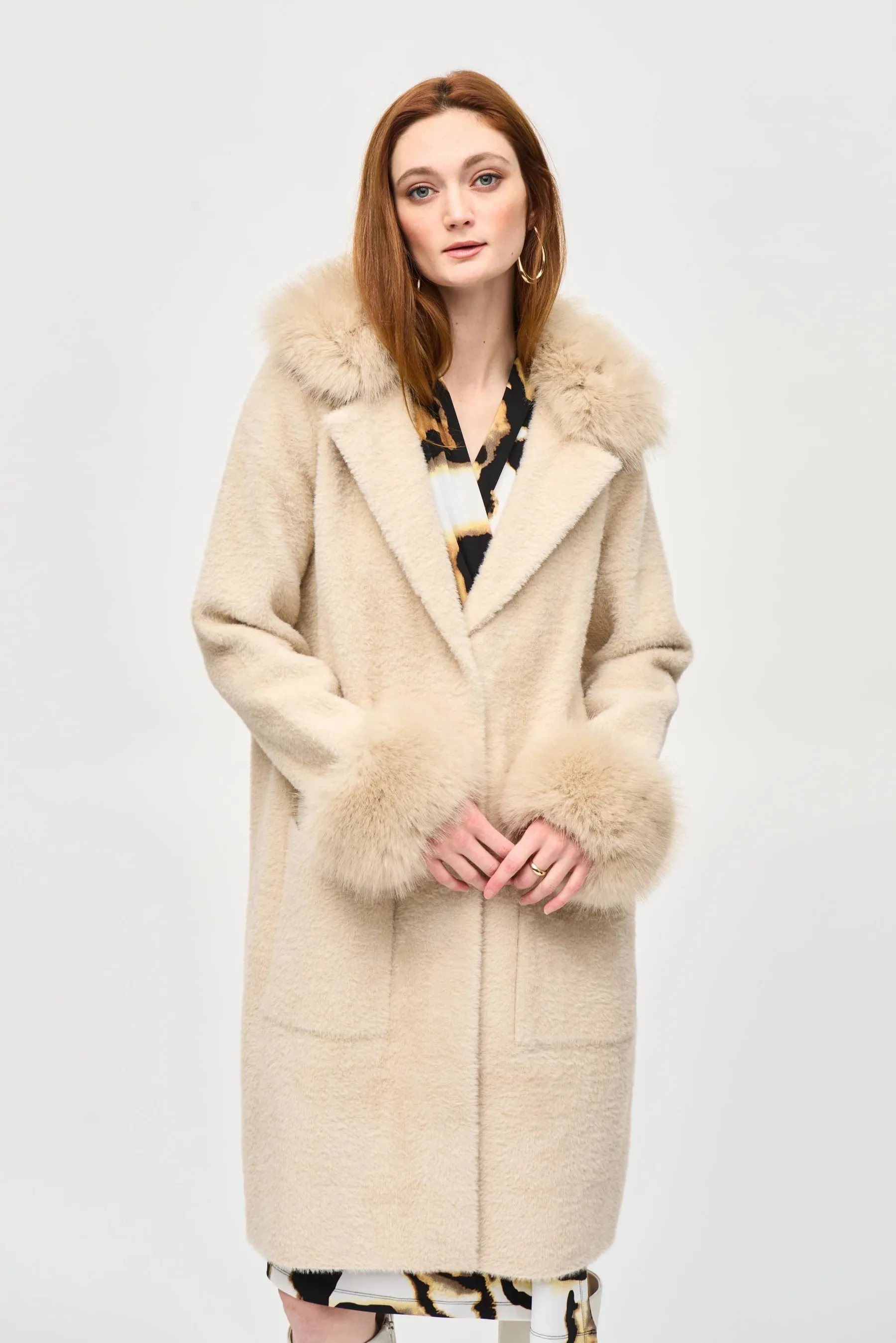 Feather Yarn And Faux Fur Sweater Coat
