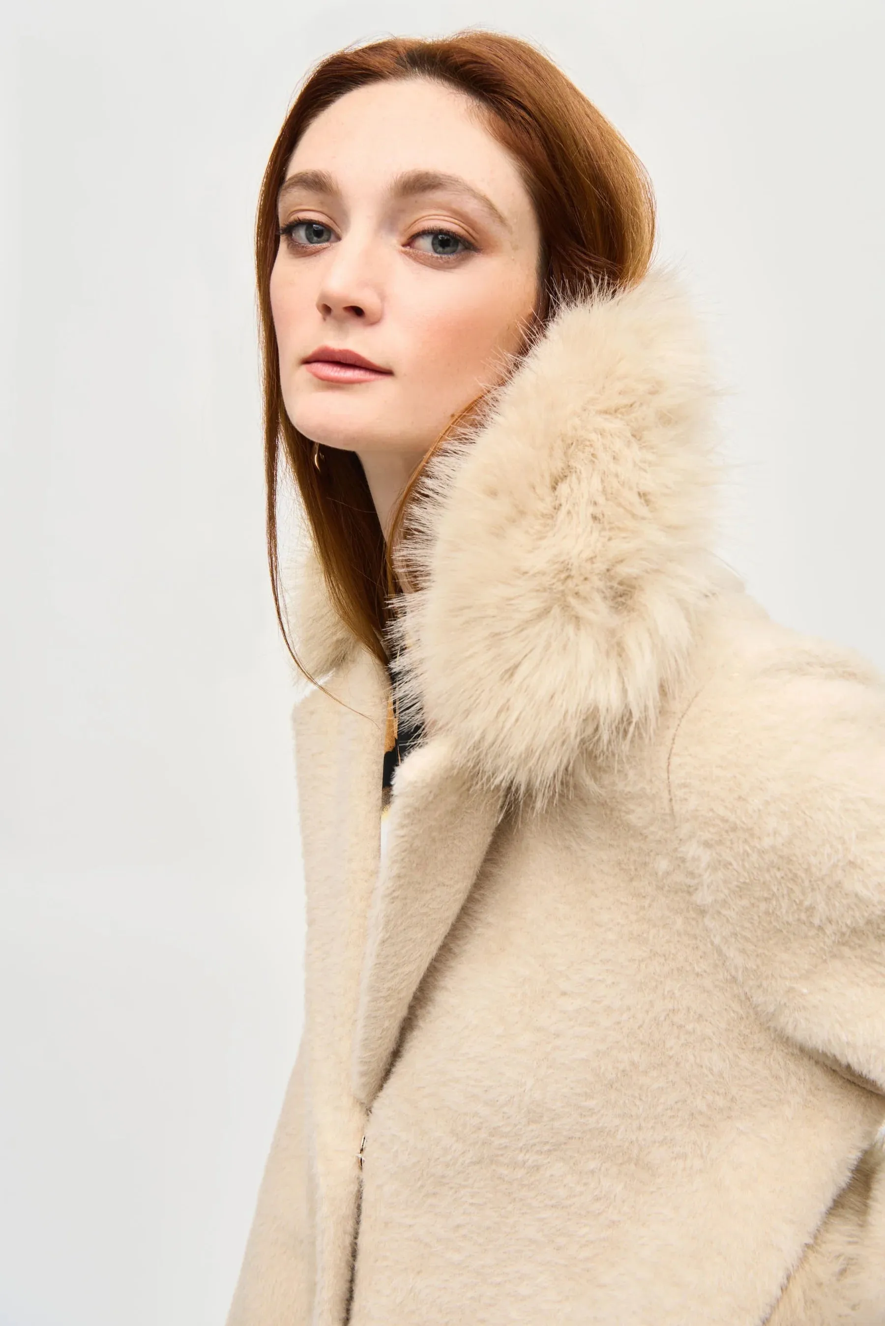 Feather Yarn And Faux Fur Sweater Coat