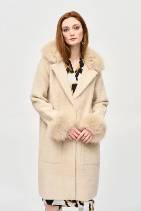 Feather Yarn And Faux Fur Sweater Coat