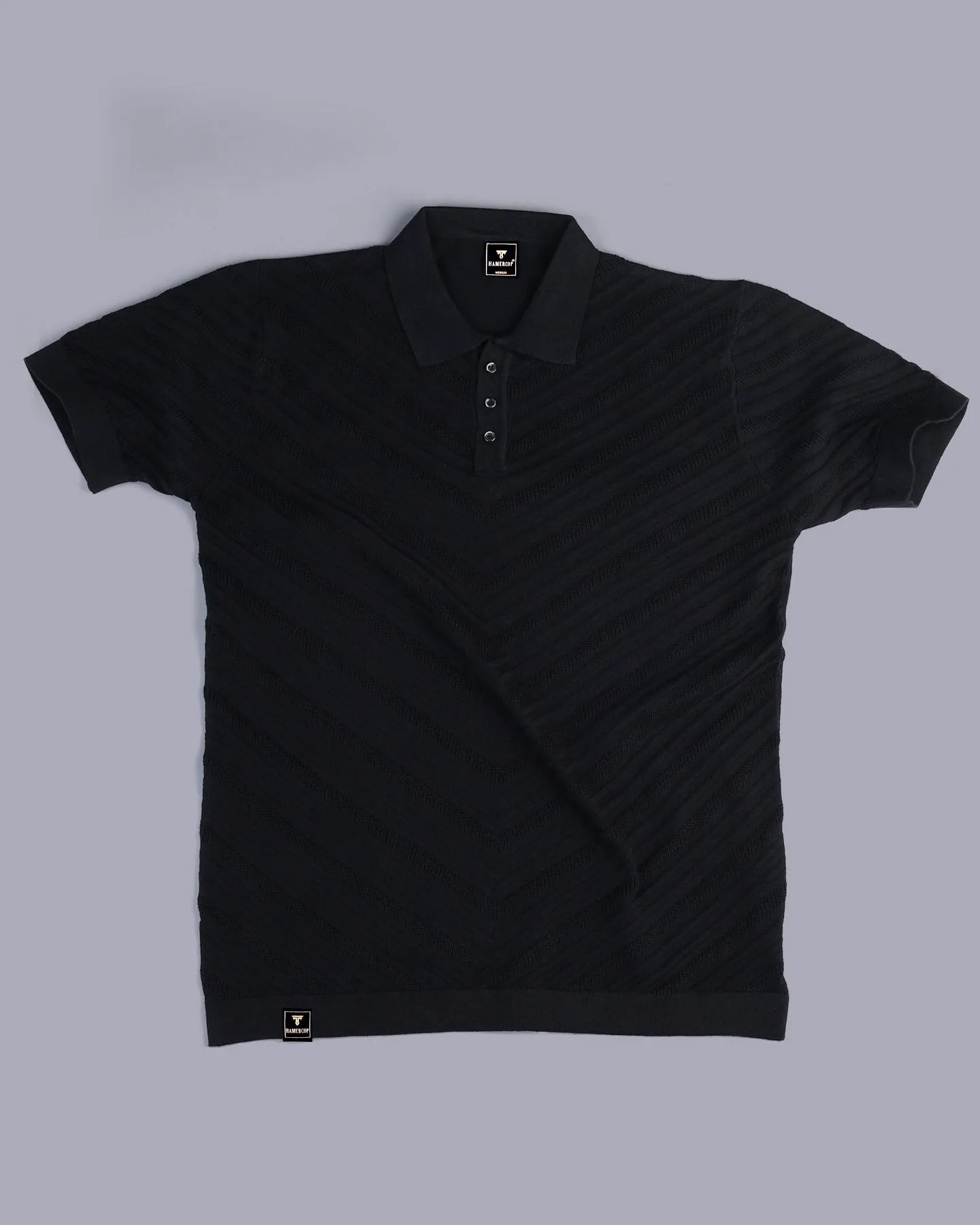 Ferrara Midnight Black Knitted Cotton Polo T-Shirt