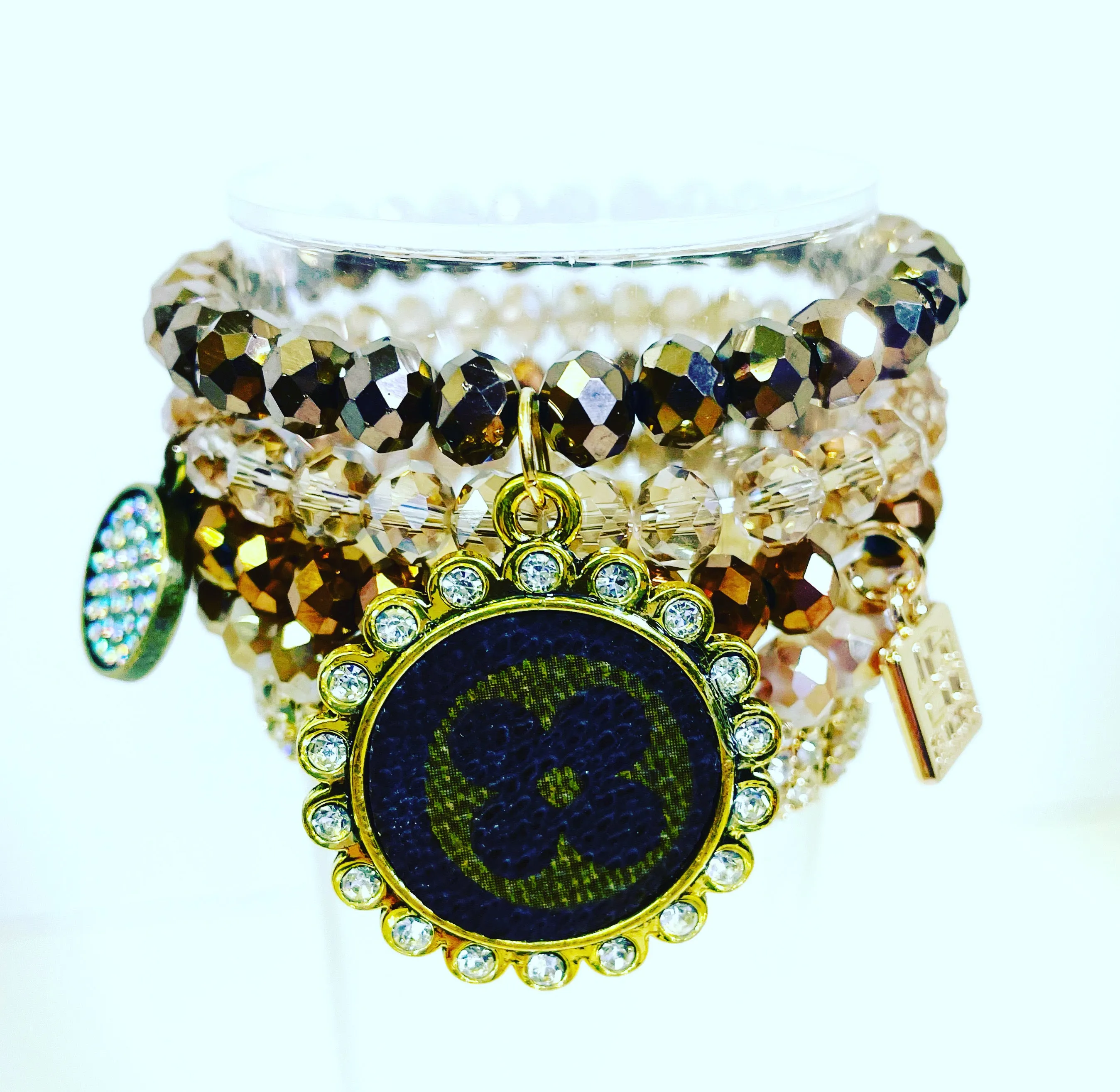 Grateful - Stacked Bracelet set- Gold clear