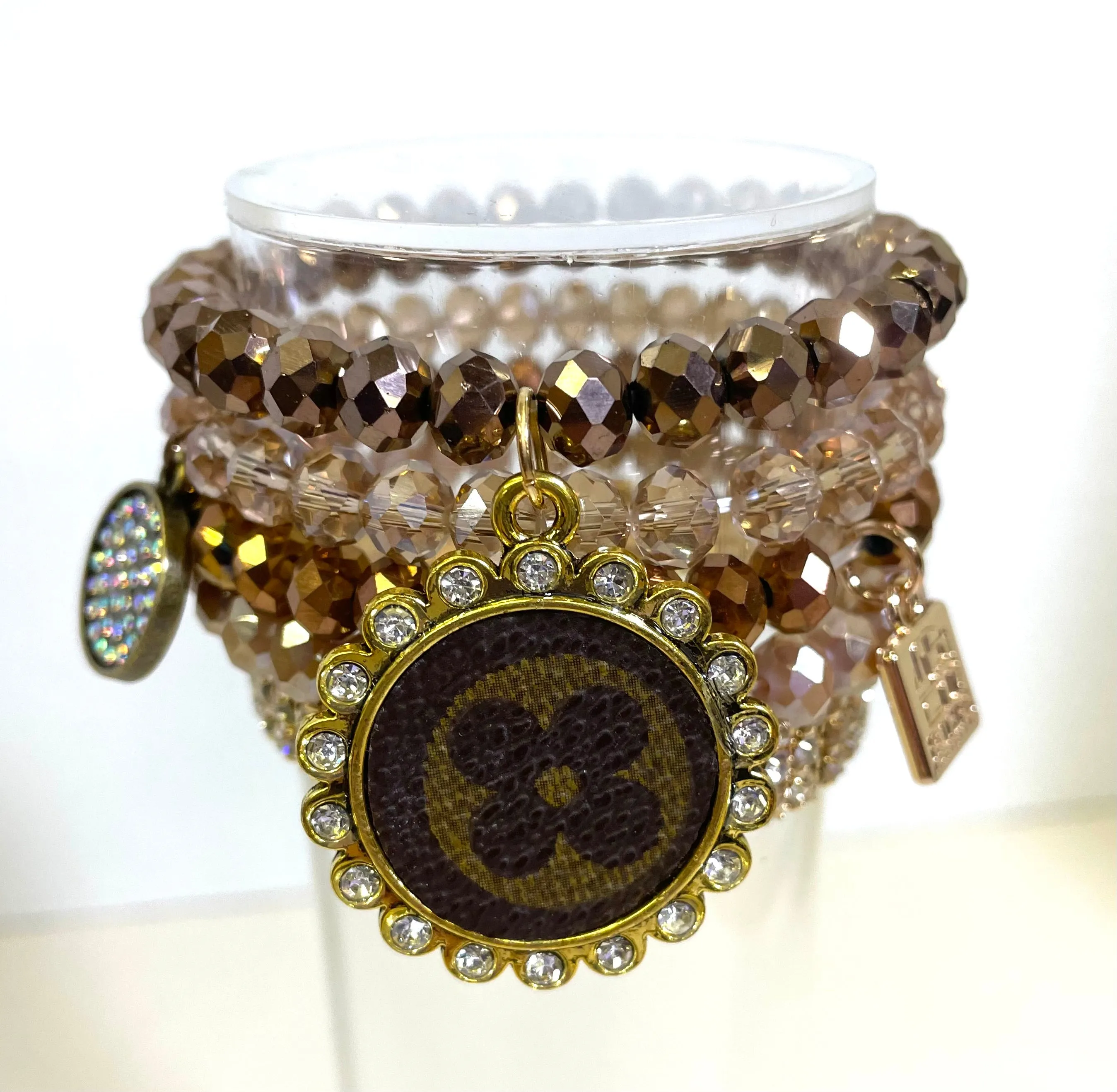 Grateful - Stacked Bracelet set- Gold clear