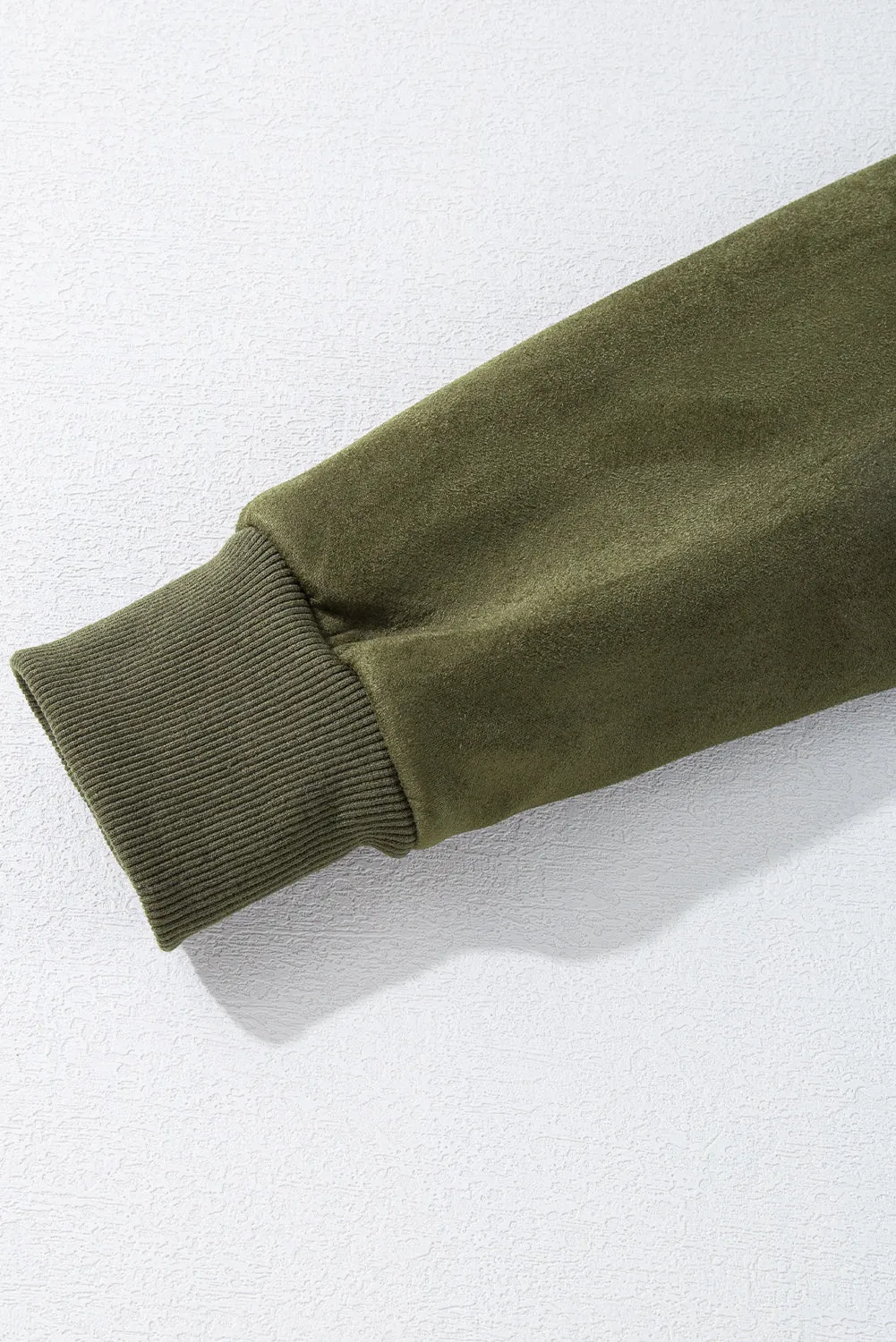 Green Faux Suede Sherpa Lined Open Front Jacket