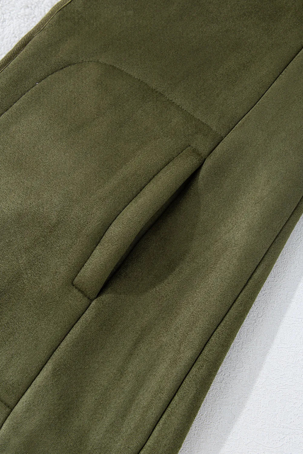 Green Faux Suede Sherpa Lined Open Front Jacket