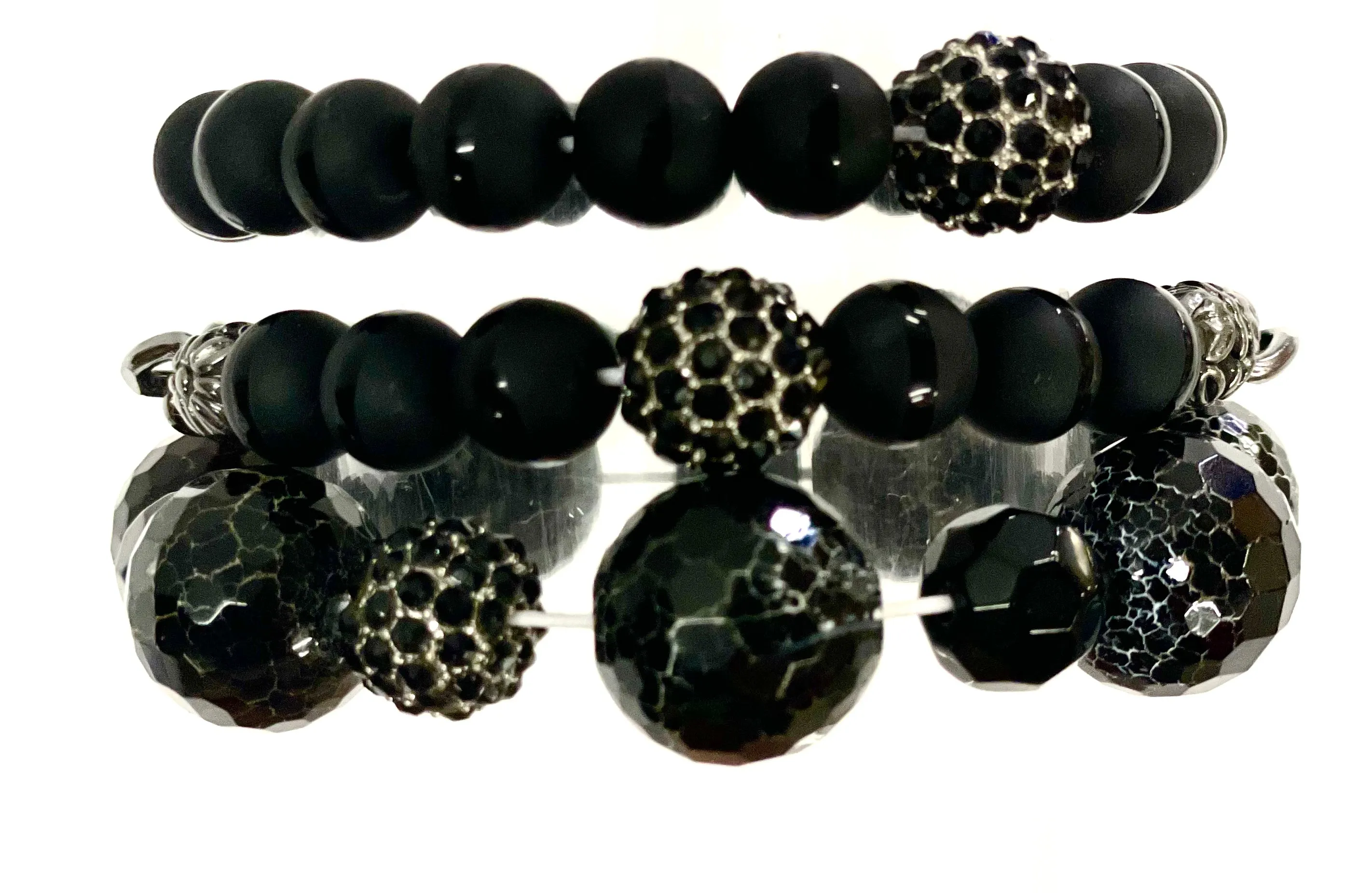 Hand beaded bracelet set  black beads with no pendant