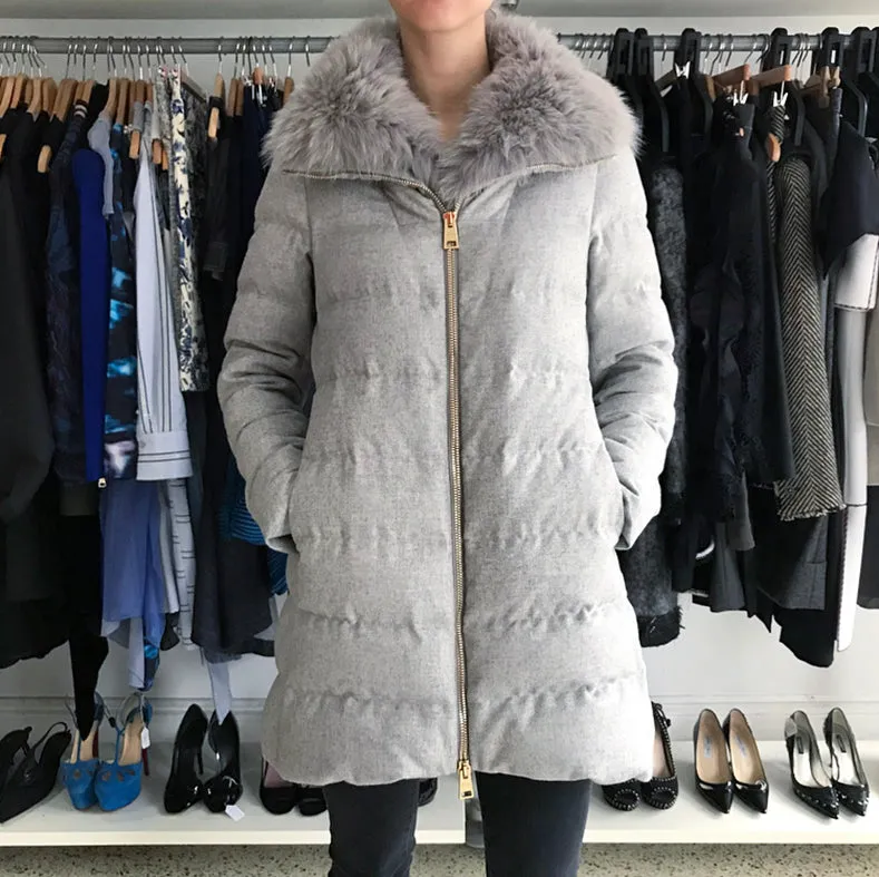 Herno Light Grey Cashmere Blend Down Puffer Coat - 6