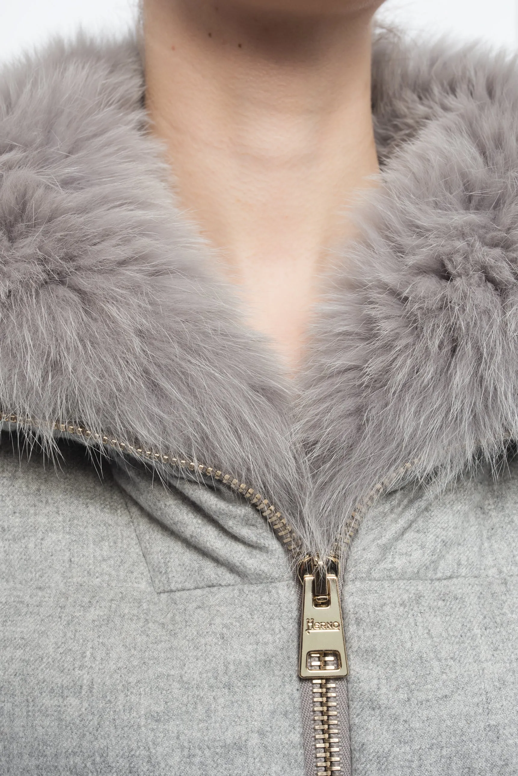 Herno Light Grey Cashmere Blend Down Puffer Coat - 6