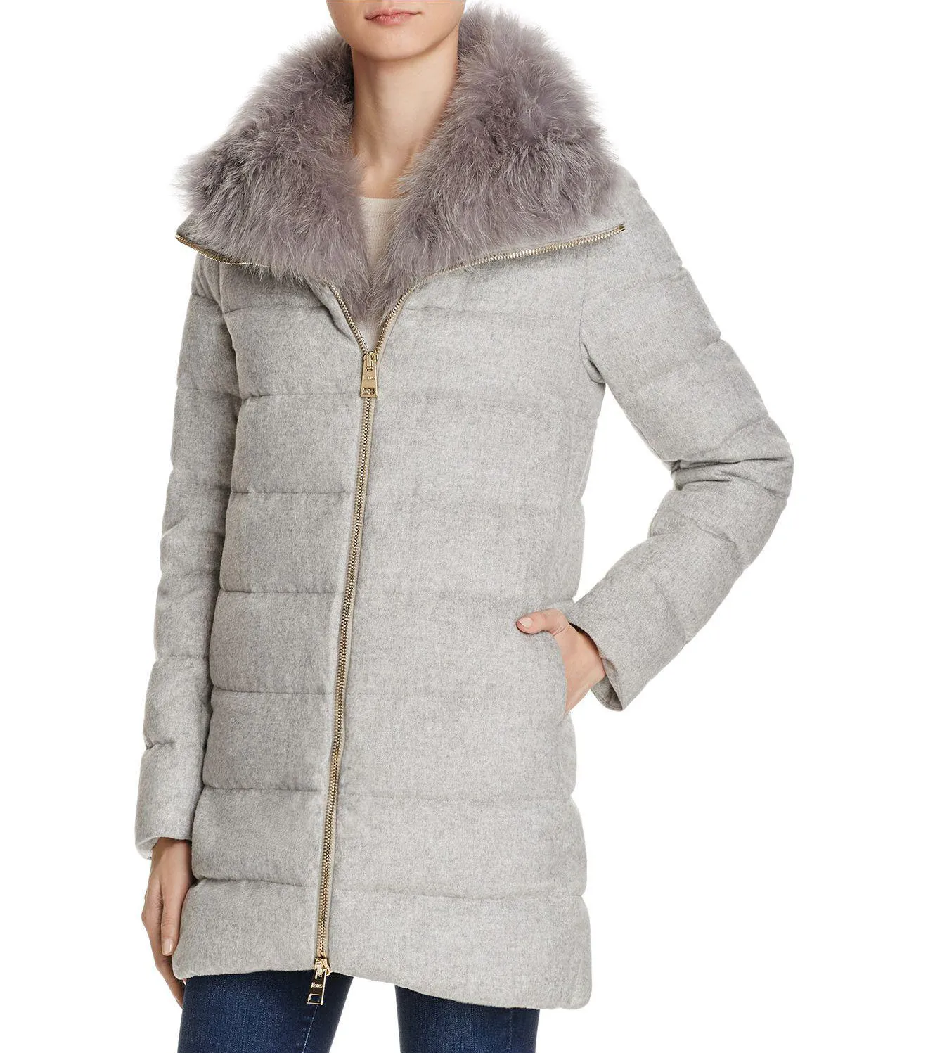 Herno Light Grey Cashmere Blend Down Puffer Coat - 6