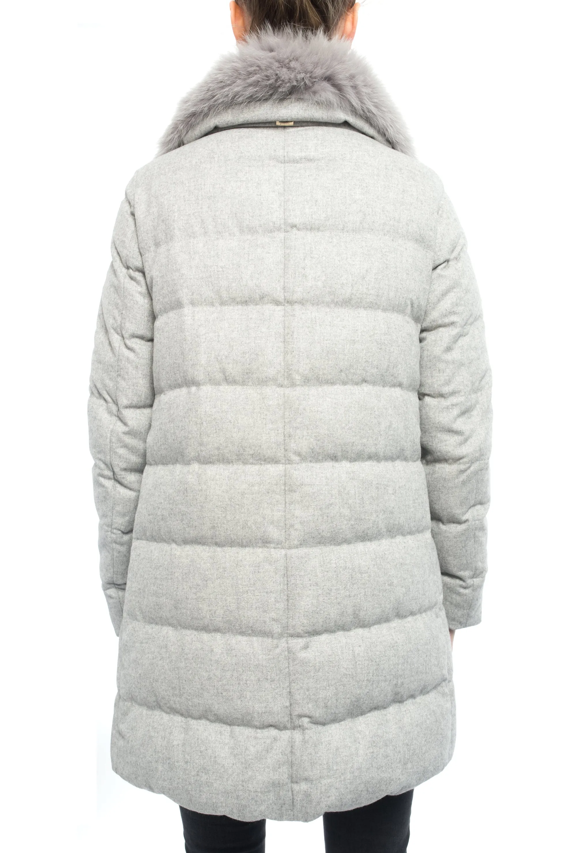Herno Light Grey Cashmere Blend Down Puffer Coat - 6