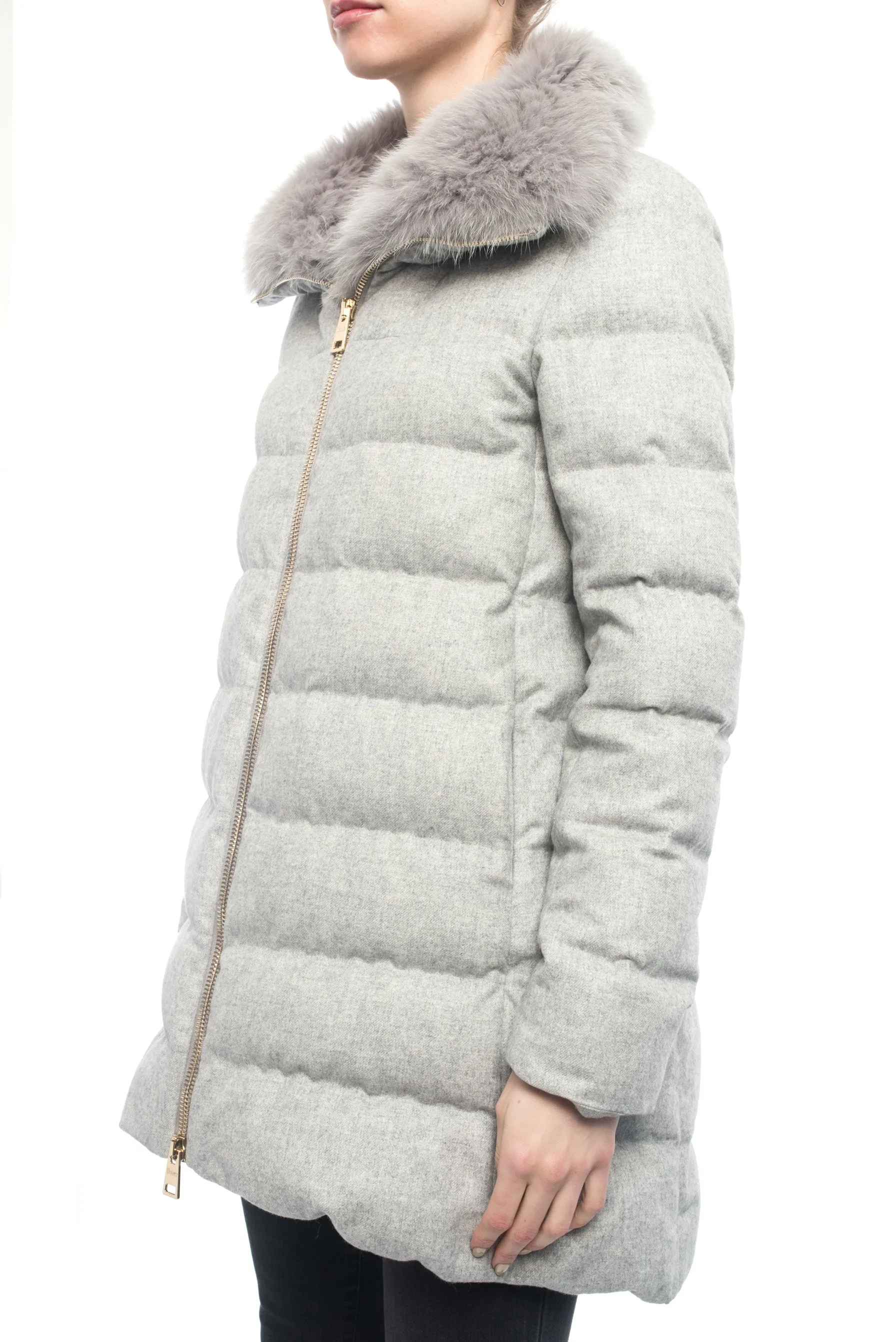 Herno Light Grey Cashmere Blend Down Puffer Coat - 6