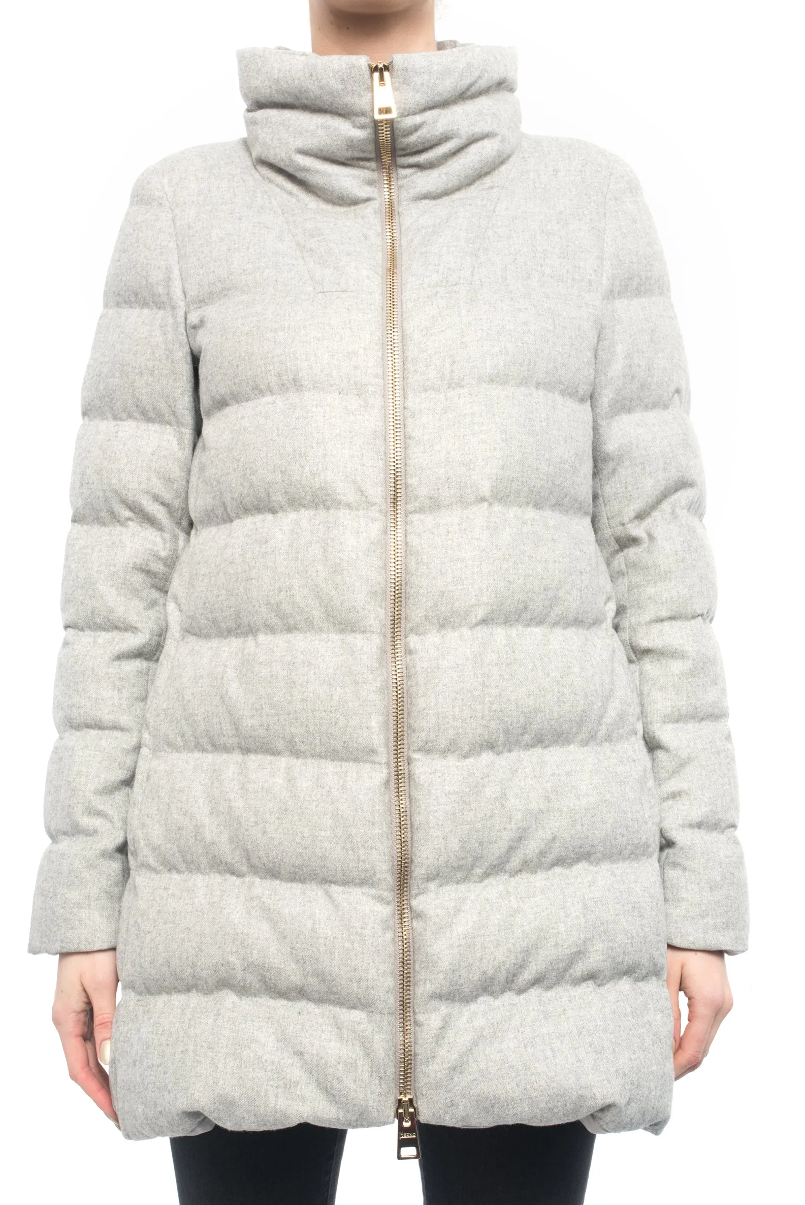 Herno Light Grey Cashmere Blend Down Puffer Coat - 6