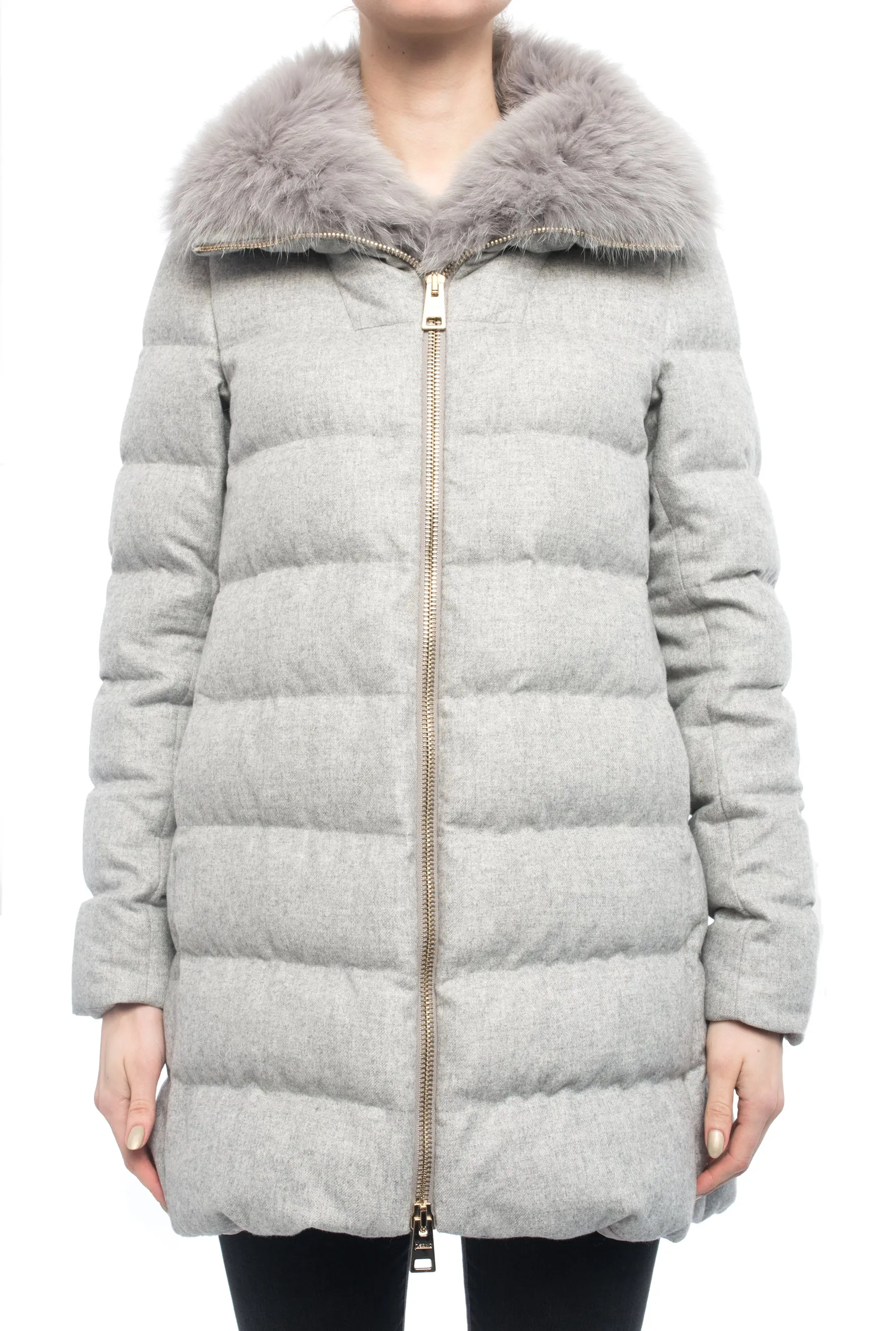 Herno Light Grey Cashmere Blend Down Puffer Coat - 6
