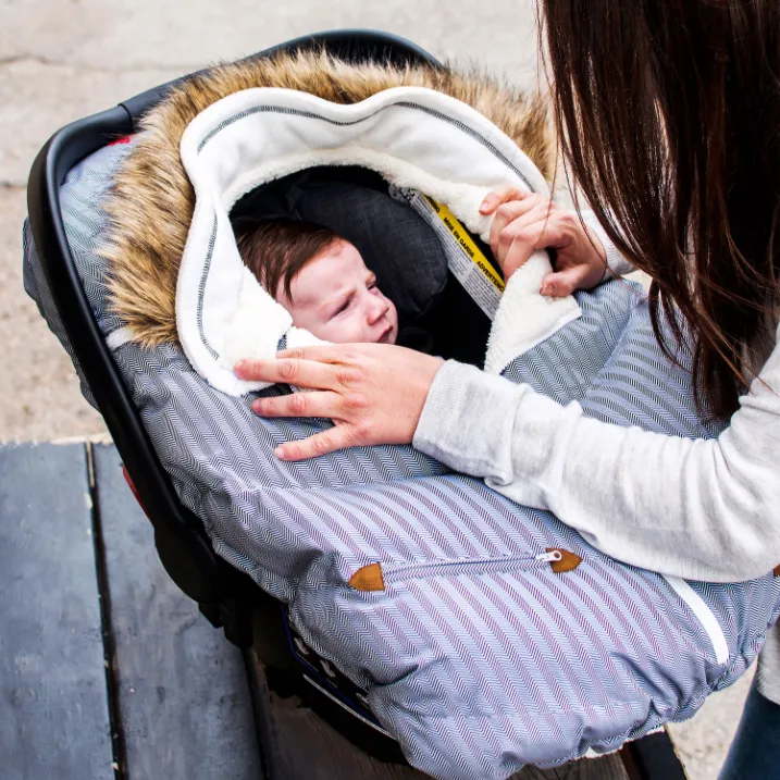 Infant Carseat Cover | Grey Herringbone