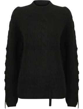Jade Fisherman Knit Jumper with Lace Up Detail in Jet Black - Tokyo Laundry