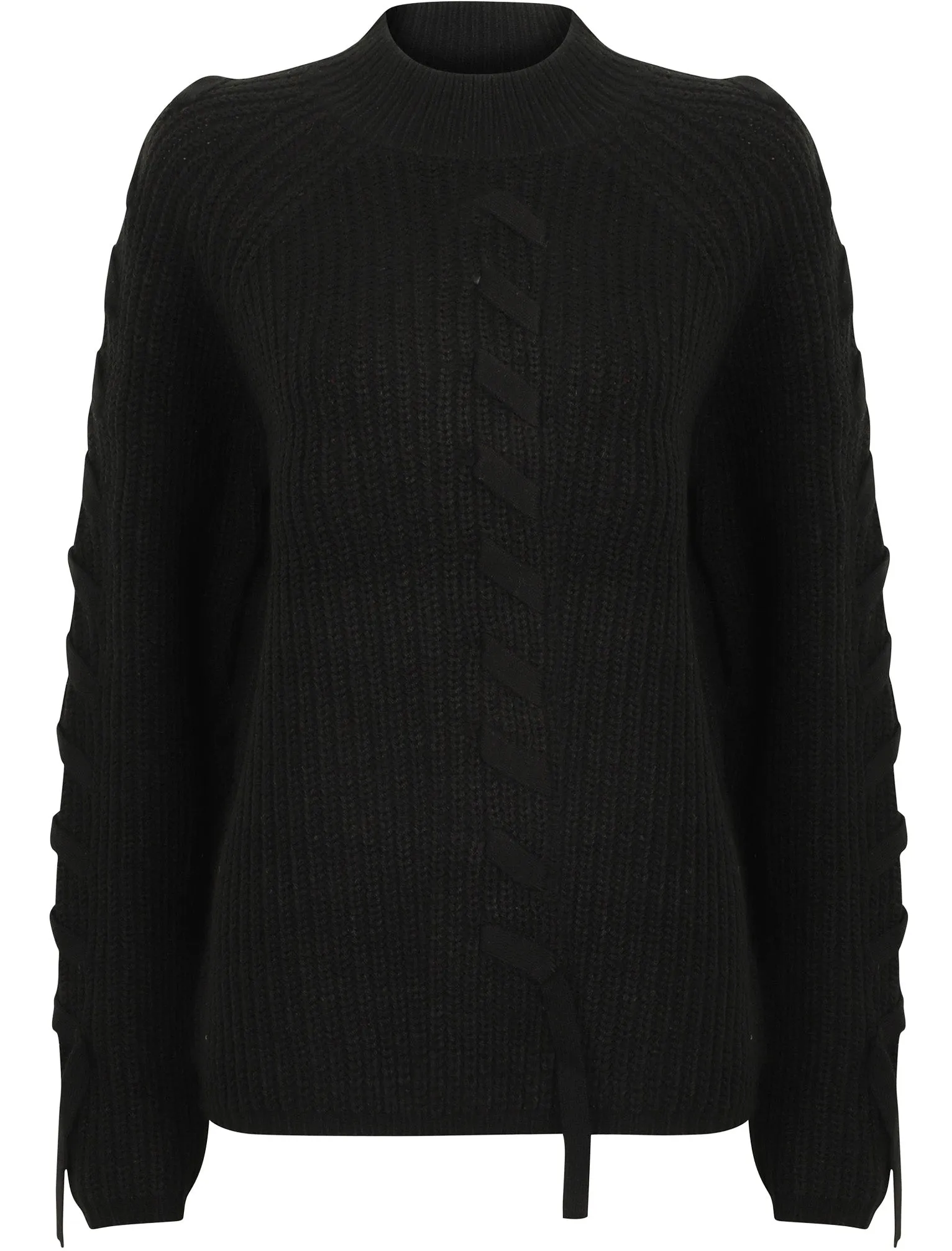 Jade Fisherman Knit Jumper with Lace Up Detail in Jet Black - Tokyo Laundry