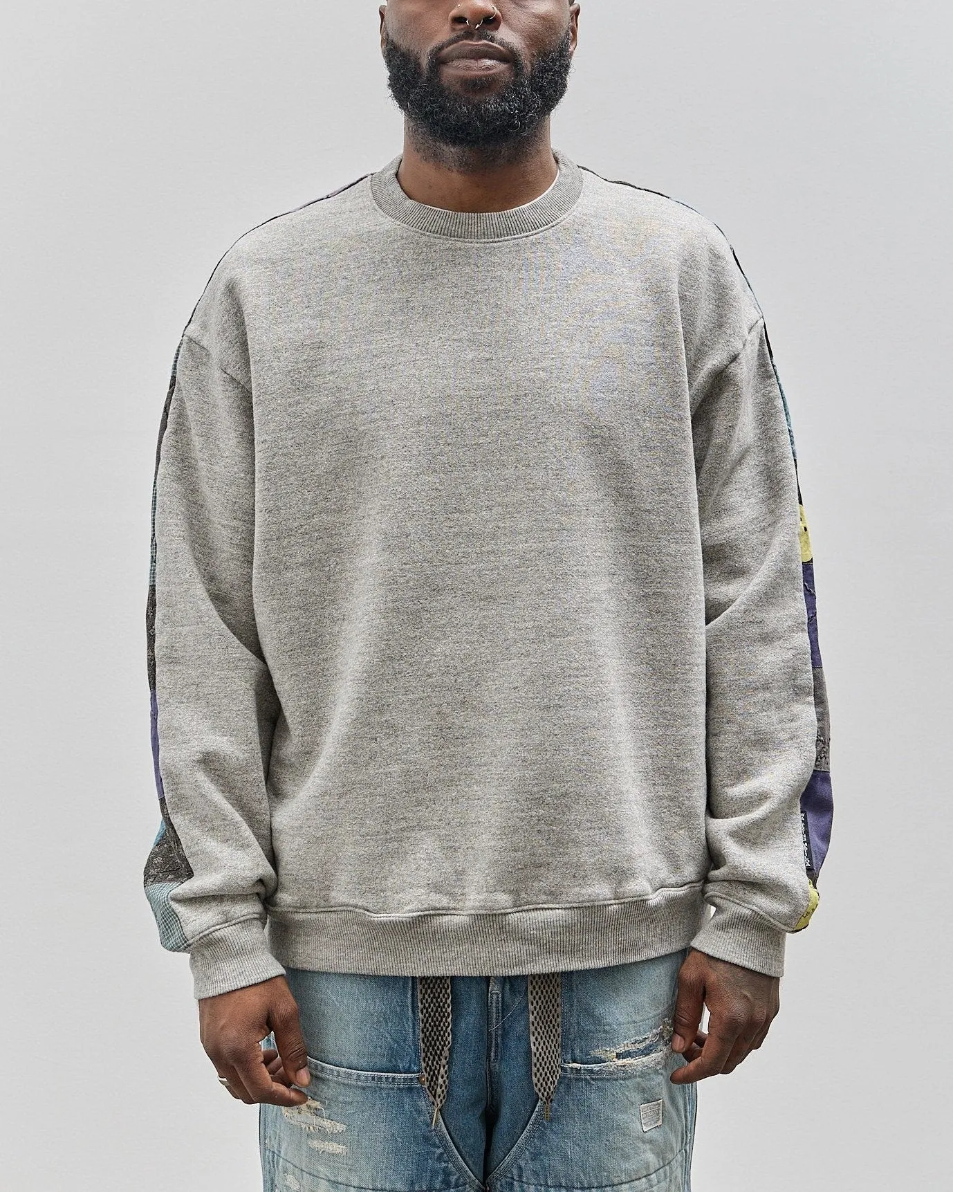 Kapital Unisex Top Fleece x American Quilt 2Tone Big Sweatshirt, Grey