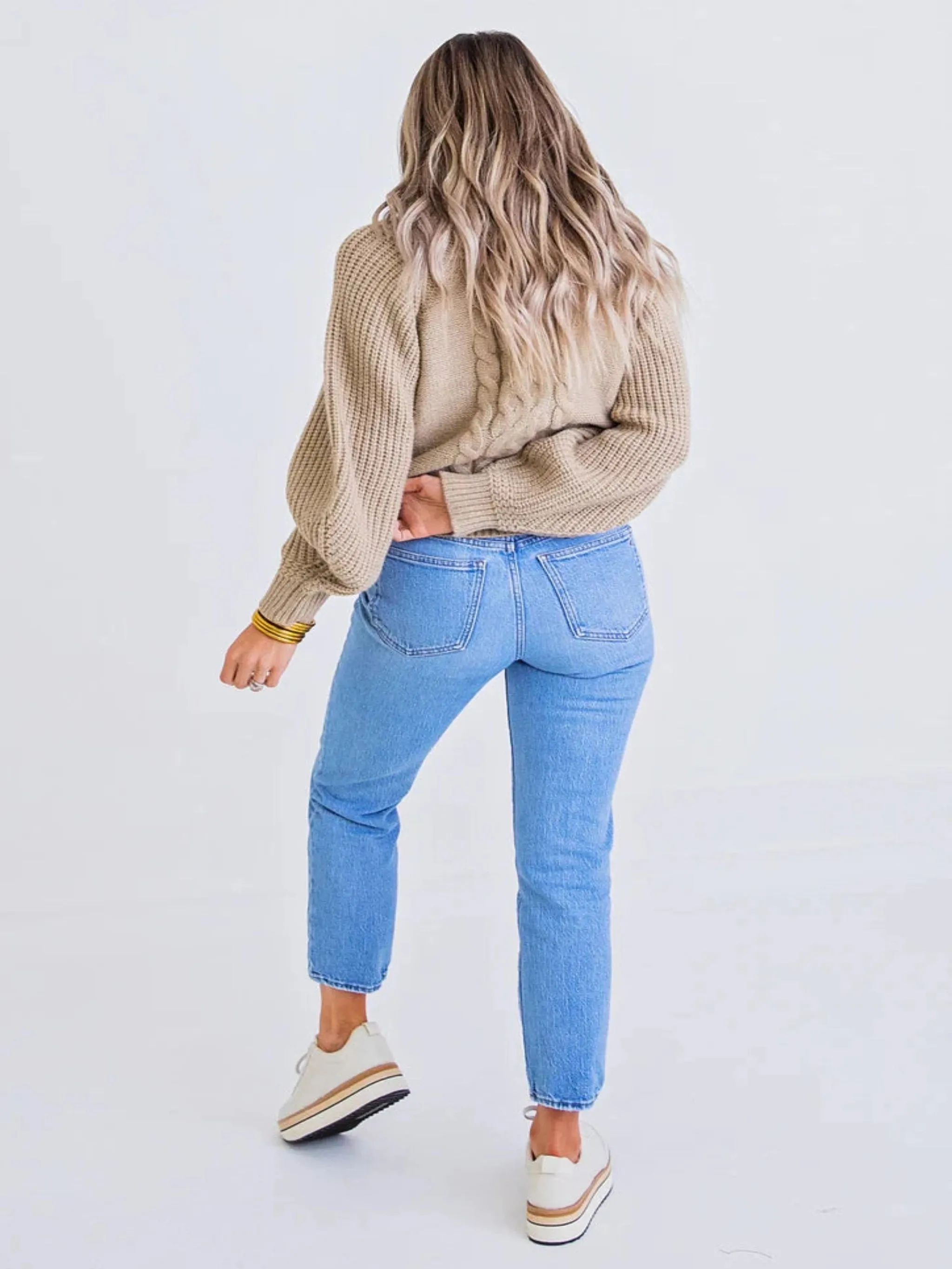 Karlie Cable Knit Mock Sweater - Oatmeal