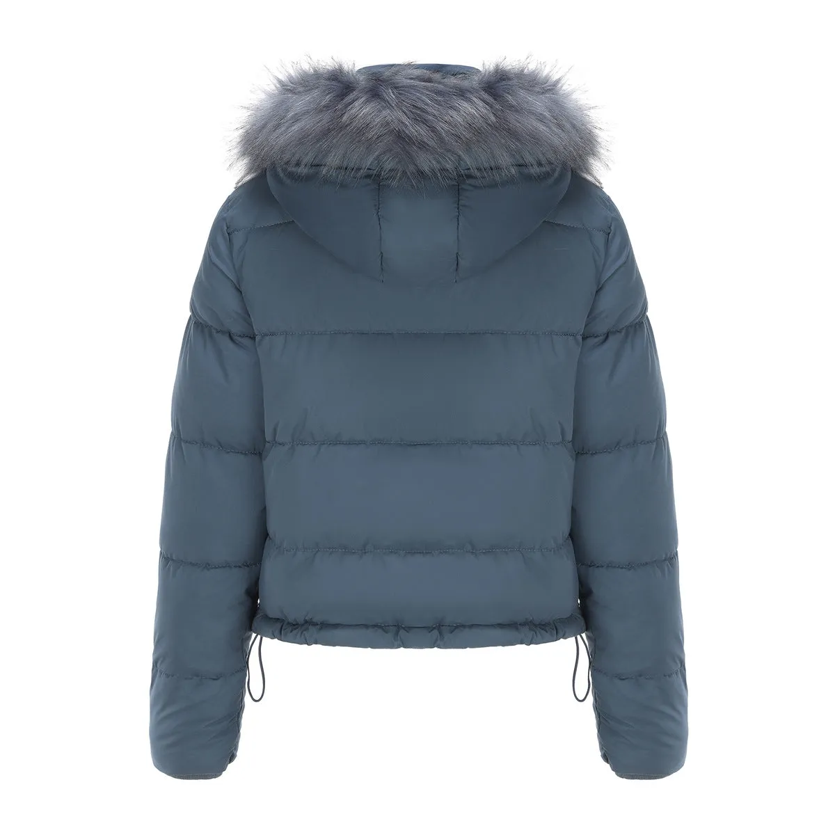 Long Sleeve Fur Trim Hood Puffer Coat