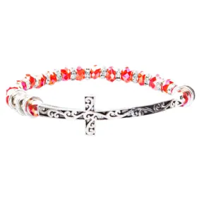 Lovely Crystal Rhinestone Cross Design Fashion Statement Bracelet B472 Red
