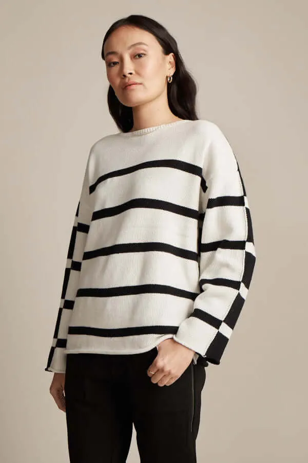 Marco Polo Reversible Stripe Knit in Ivory Black
