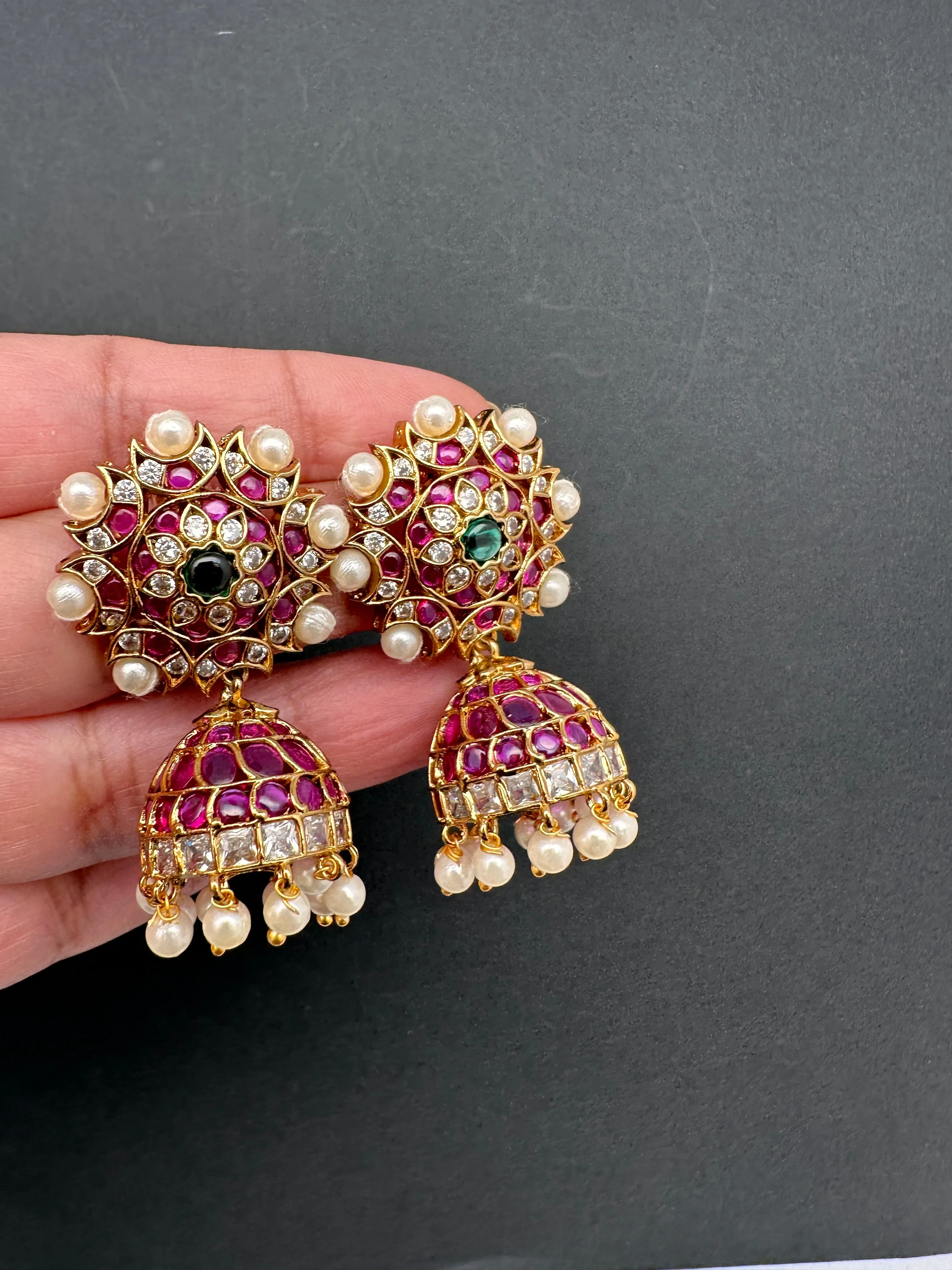 Matte Floral Kemp Jhumki Earrings