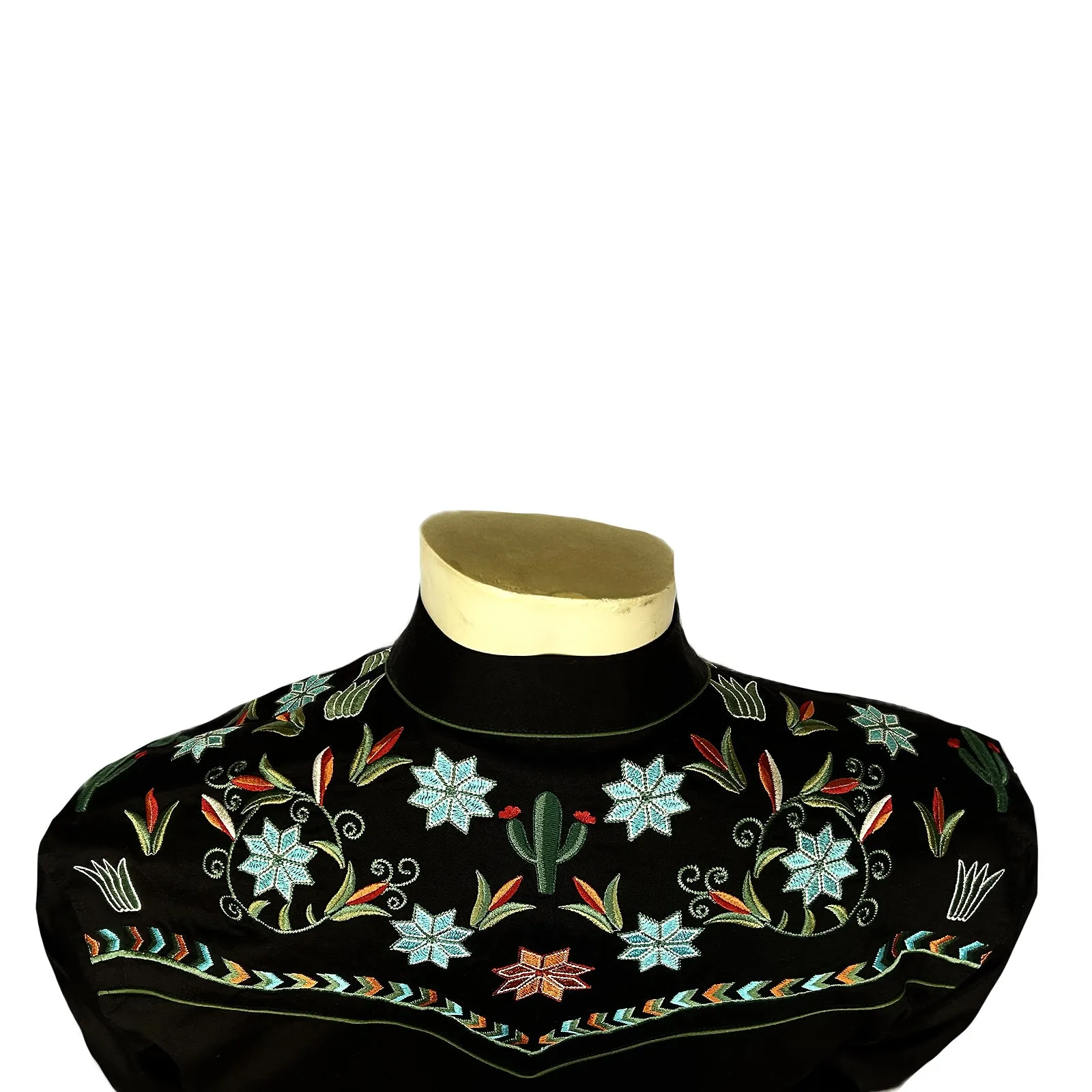 Men’s Agave Cactus Black Floral Embroidery Western Shirt