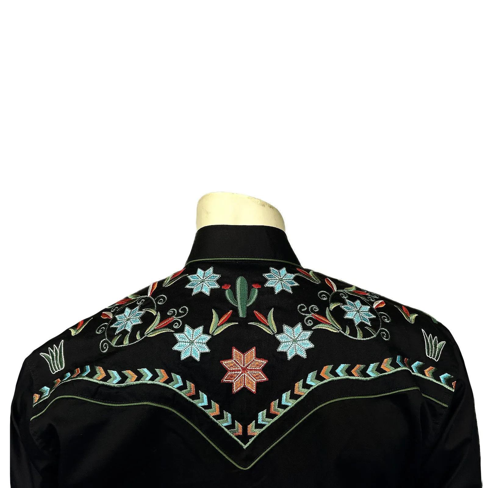 Men’s Agave Cactus Black Floral Embroidery Western Shirt