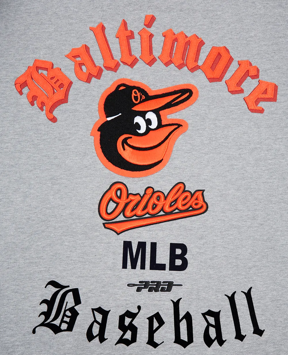 MLB BALTIMORE ORIOLES OLD ENGLISH MEN'S CREWNECK (HEATHER GREY)