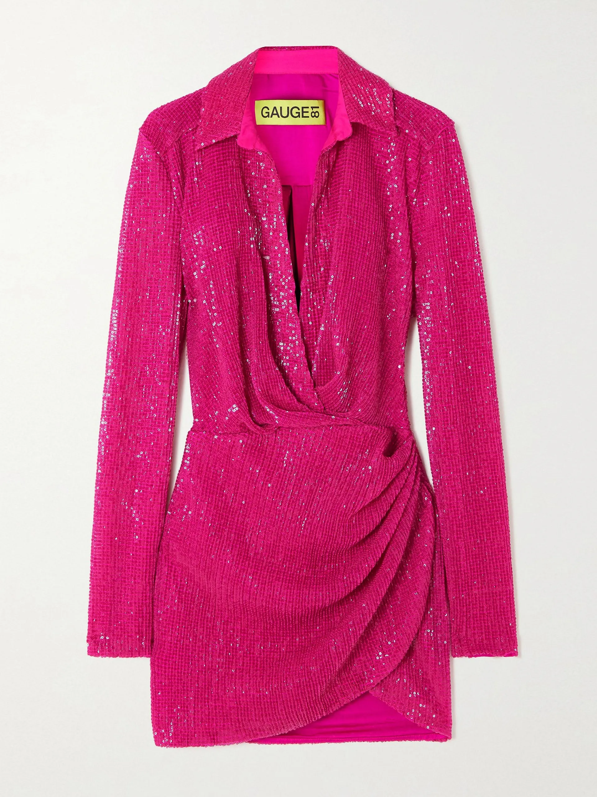Naha wrap-effect sequined tulle mini shirt dress