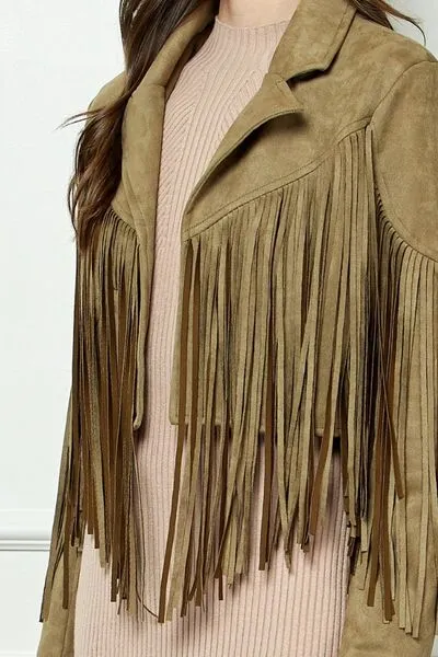 ONLINE EXCLUSIVE Veveret Suede Fringe Long Sleeve Moto Jacket