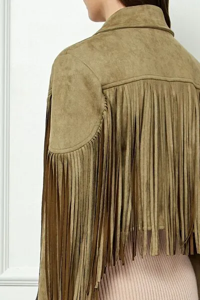 ONLINE EXCLUSIVE Veveret Suede Fringe Long Sleeve Moto Jacket