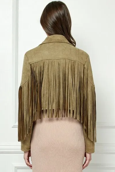 ONLINE EXCLUSIVE Veveret Suede Fringe Long Sleeve Moto Jacket