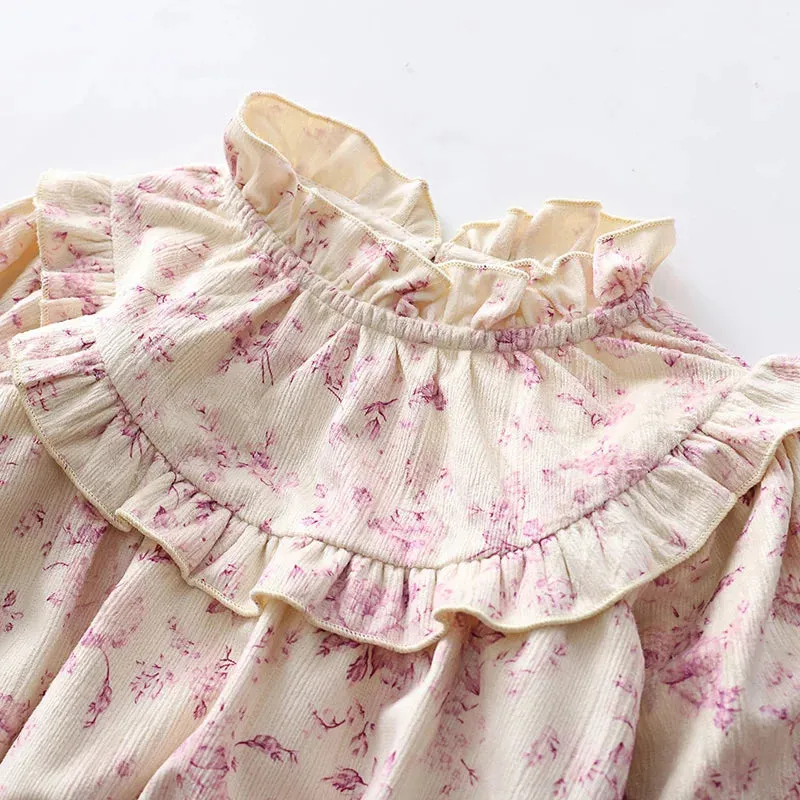 Pink Flowers Corduroy Long Sleeved Bodysuit
