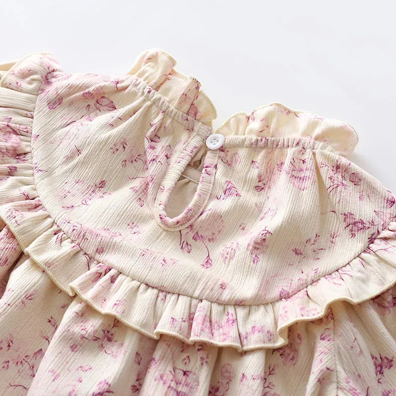 Pink Flowers Corduroy Long Sleeved Bodysuit