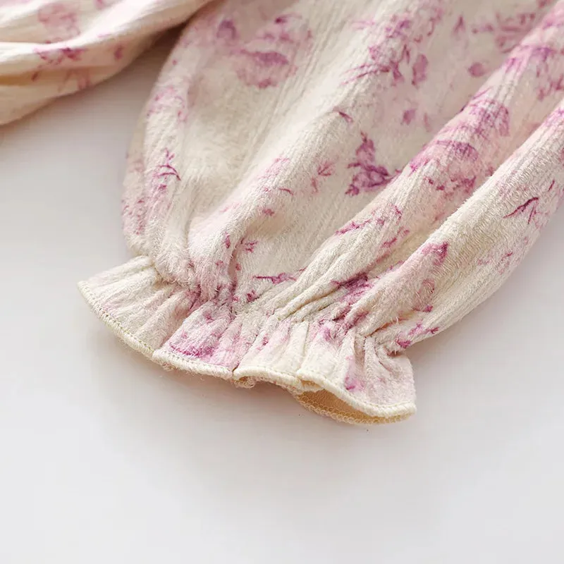 Pink Flowers Corduroy Long Sleeved Bodysuit