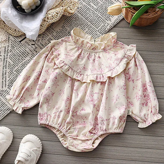 Pink Flowers Corduroy Long Sleeved Bodysuit